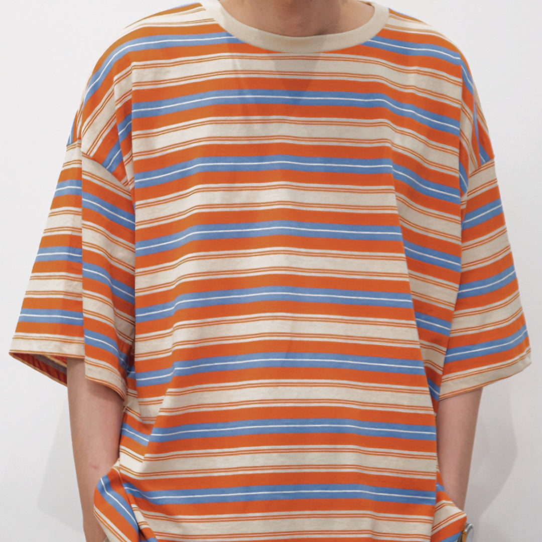 Loose-fitting Candy-colored Pinstripe Short-sleeve T-shirt