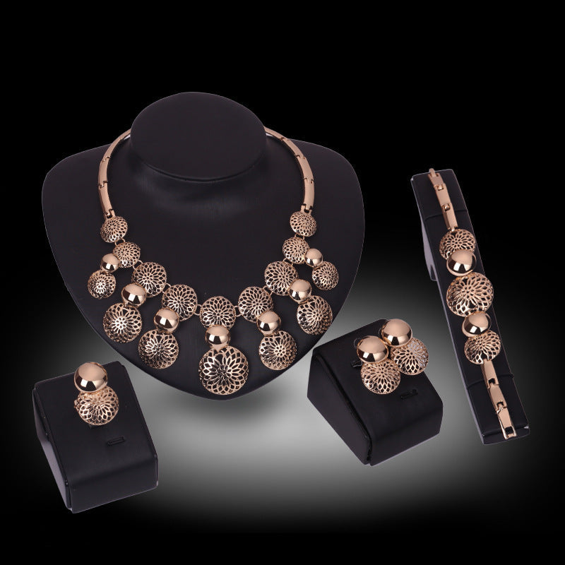 Korean Fashion Bride Jewelry Set - 4-Piece Alloy Set