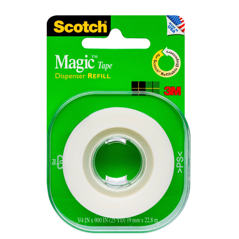 Scotch Magic Tape Refills, Invisible Secondary Tape, 3/4 in x 1000 in (27.7 yd), 12 Rolls
