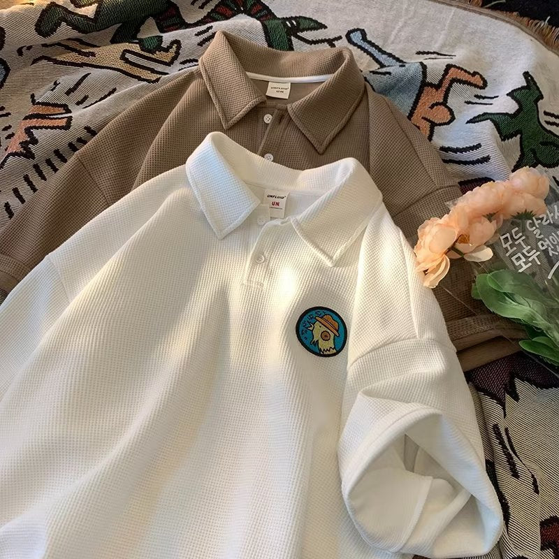 Embroidered Polo Shirt Hong Kong Style Couple Wear Lapel Half Sleeve