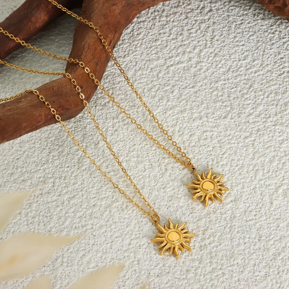 Clavicle chain fashionable and simple small sun pendant titanium steel necklace for women