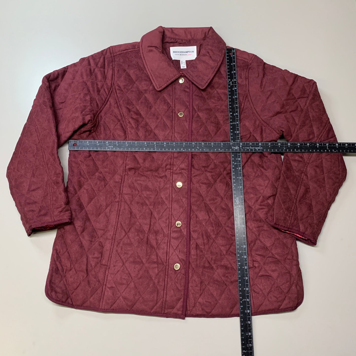 BRIDGE HAMPTON ISSAC MIZRAHI LIVE! Faux Suede Coat Full Snap Up Spiced Wine Sz L