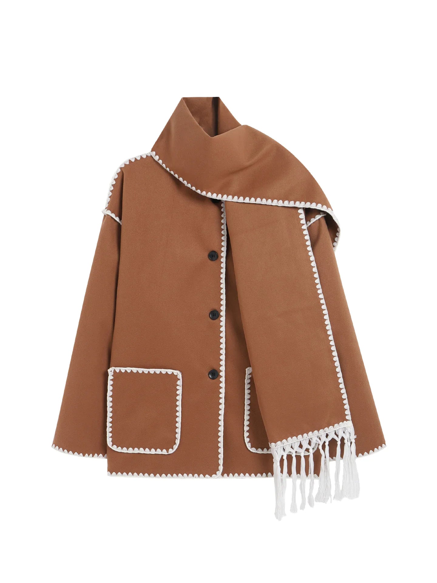 Women's Thick Woolen Coat with Scarf