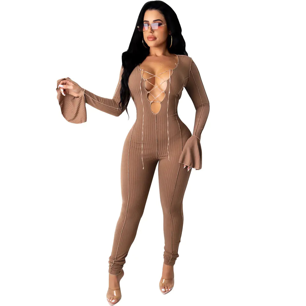 Style Loft Collection Lace Front Bell Sleeve Jumpsuit