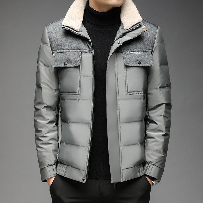 Men's Casual Winter Down Jacket with Fur Collar