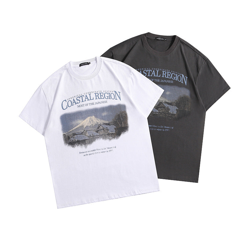 American Style Trend Distressed Printed T-shirt Couple Wear Loose Short Sleeve Top