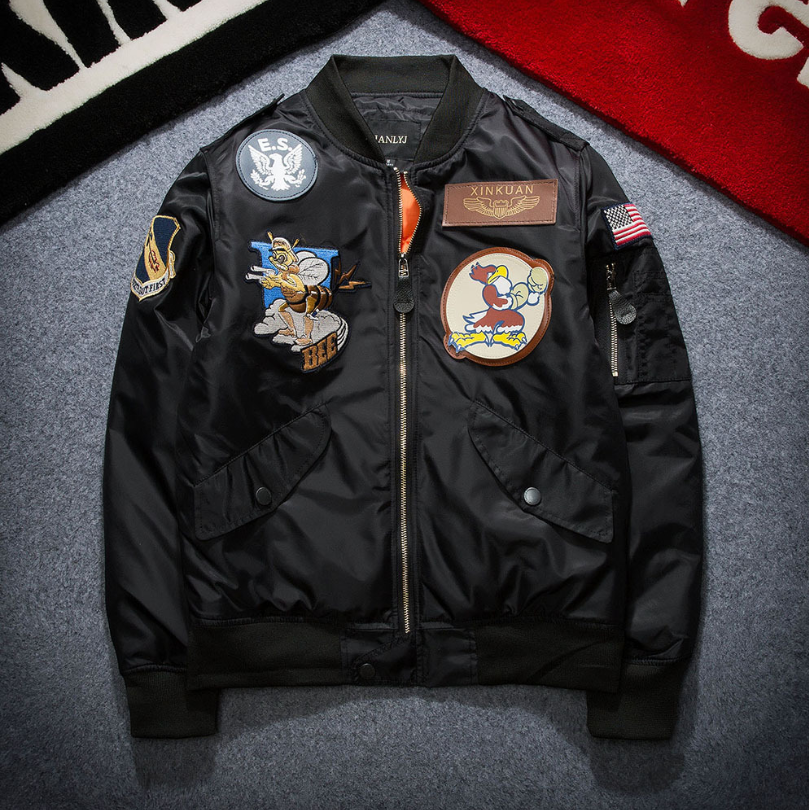 Embroidered Pilot Jacket with Badges - Hip Hop Couples’ Wear