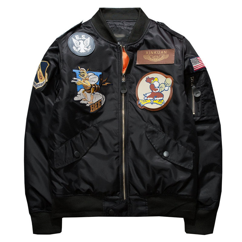 Embroidered Pilot Jacket with Badges - Hip Hop Couples’ Wear