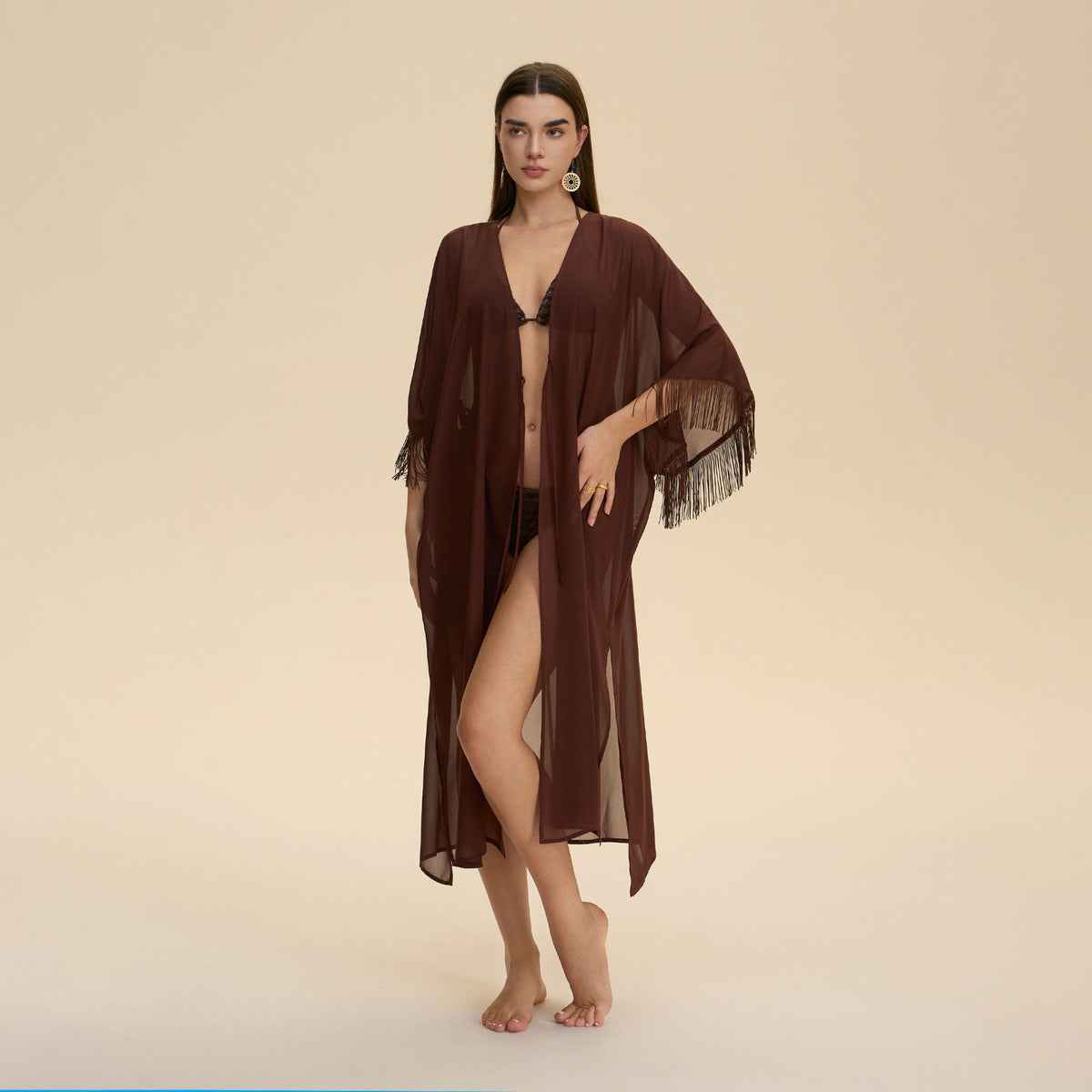 Chiffon Tassel Blouse Robe, Loose-fitting Sheer Sleepwear