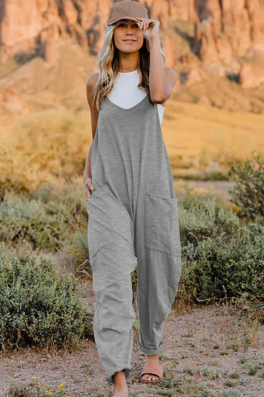 Sleeveless V-Neck Jumpsuit with Pockets
