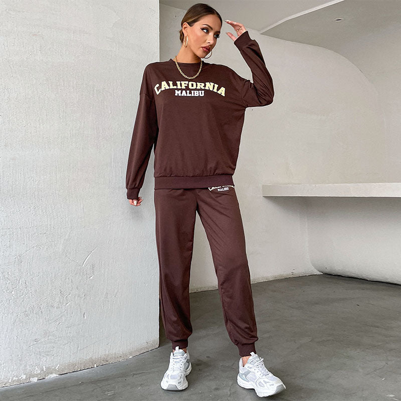Letter-printed Two-Piece Sweatshirt Casual Sportswear Set For Women