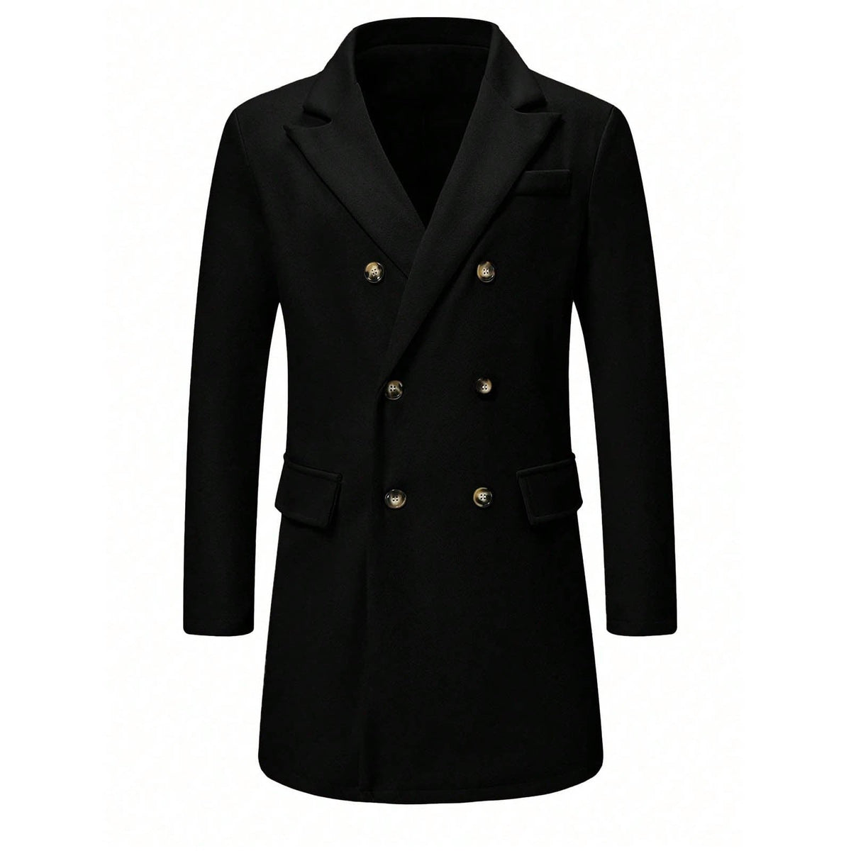 Men's Solid-color Casual Double-breasted Wool Coat