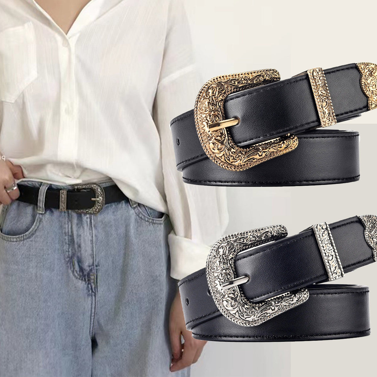 Fashion Retro All-match Carved Buckle European And American Belt