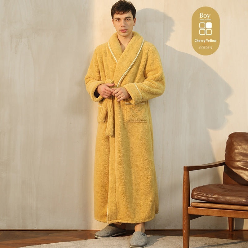Autumn And Winter Thickened Cotton Velvet Nightgown Men's Winter Plus-sized Plus Size Light Luxury Couple Bathrobe Women's Extended Pajamas