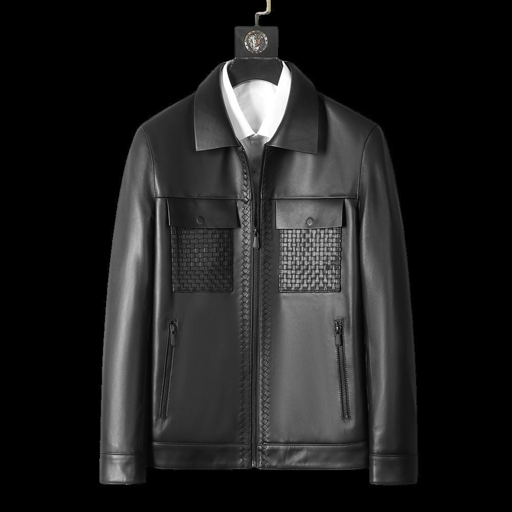 Genuine Leather Short Lapels Sheepskin Business Trends Handsome Jacket Coat