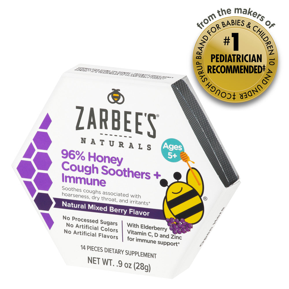 ZarBee's Naturals 96% Honey Cough Soothers Immune With Elderberry, Vitamin C