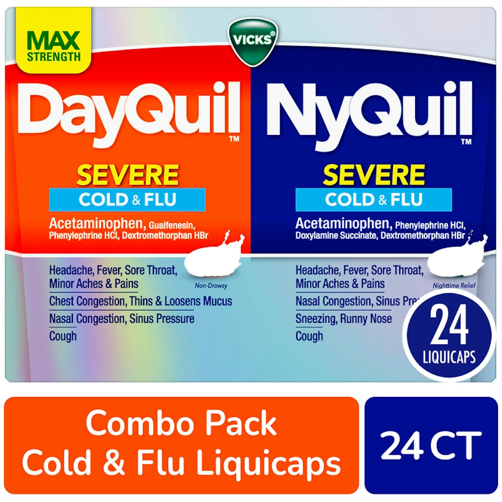 Vicks® NyQuil™/DayQuil™ Severe Cold & Flu Gelcap, 24 EA