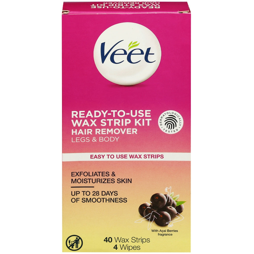 Veet® Ready-to-Use Leg & Body Hair Remover Wax Strips, 40-Pack
