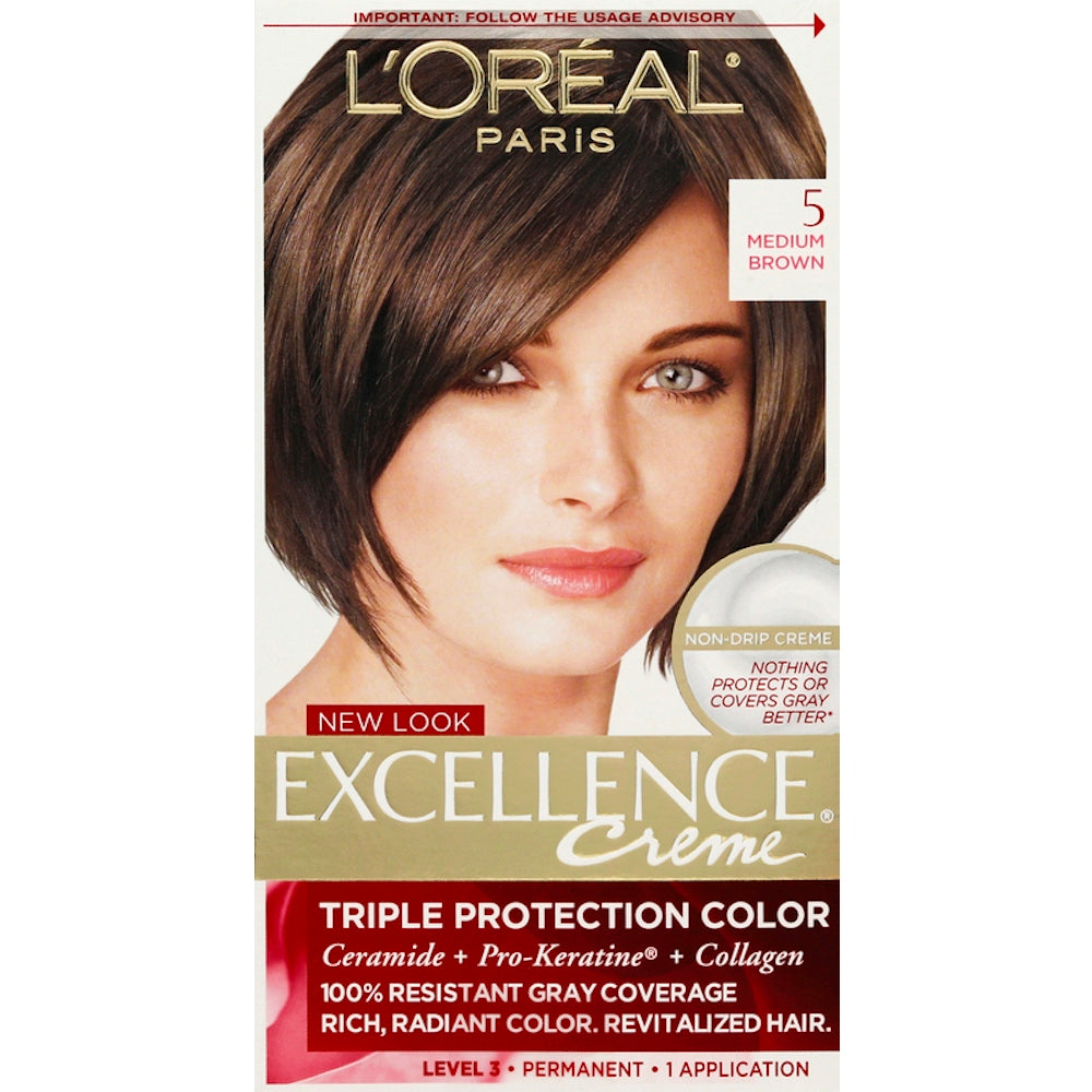 L'Oreal Paris Créme Permanent Triple Protection Hair Color, 5 Medium Brown, 1 Kit