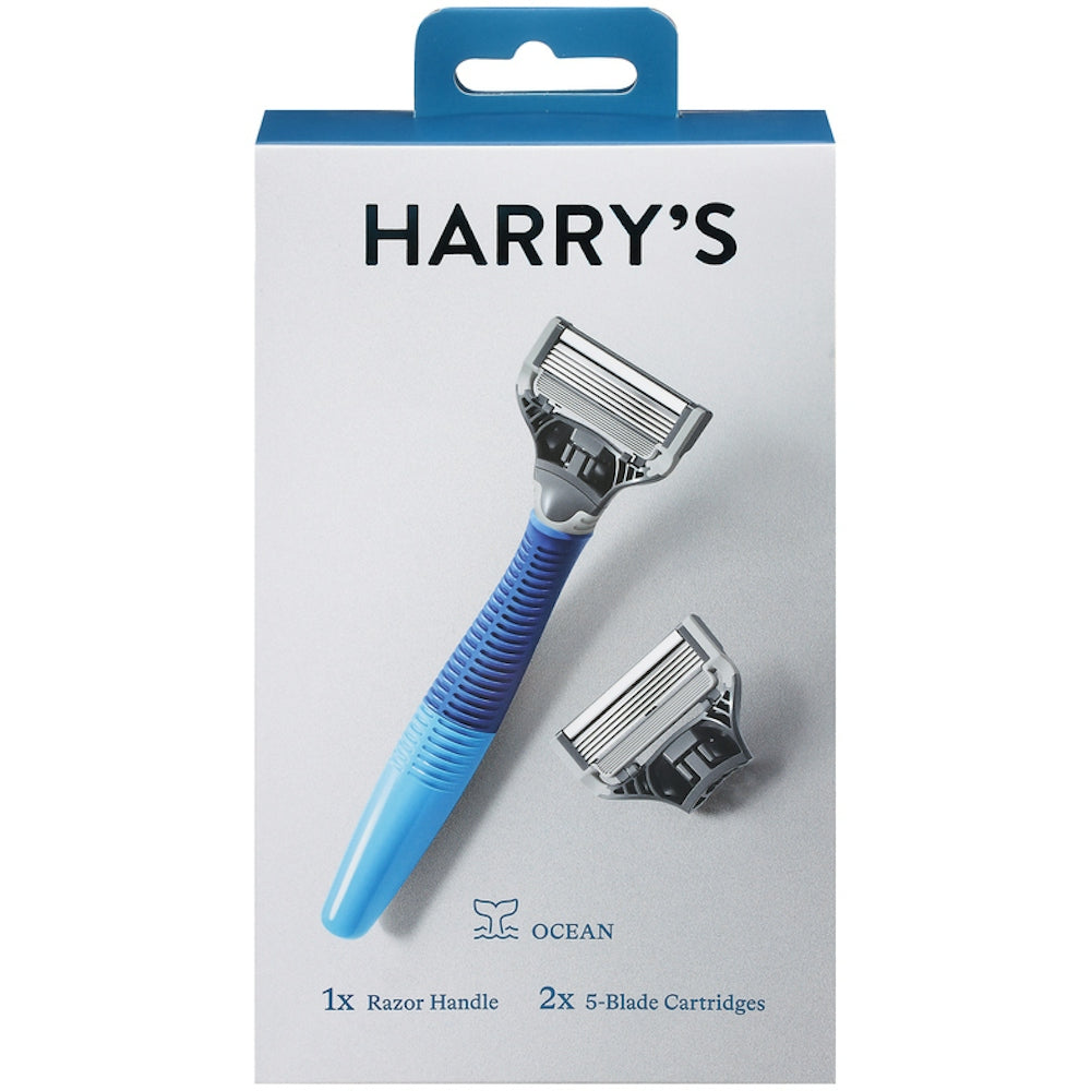 Harry's Ocean Blue Handle Razor for Men with 2 Blade Cartridges
