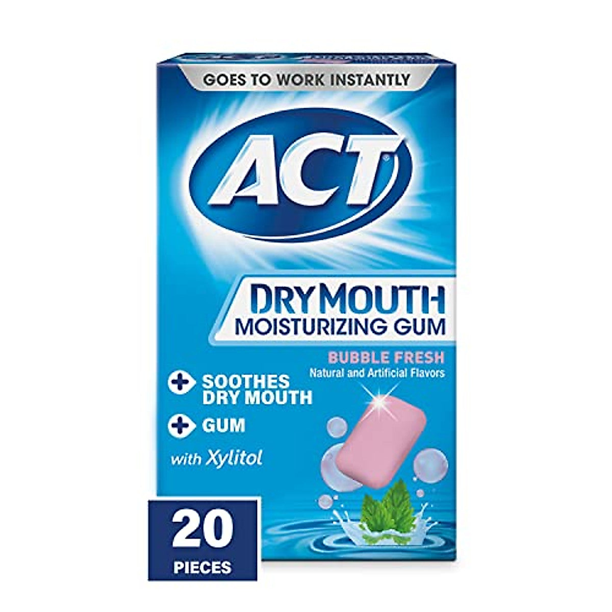 ACT Dry Mouth Moisturizing Gum With Xylitol, Sugar Free Bubble Fresh