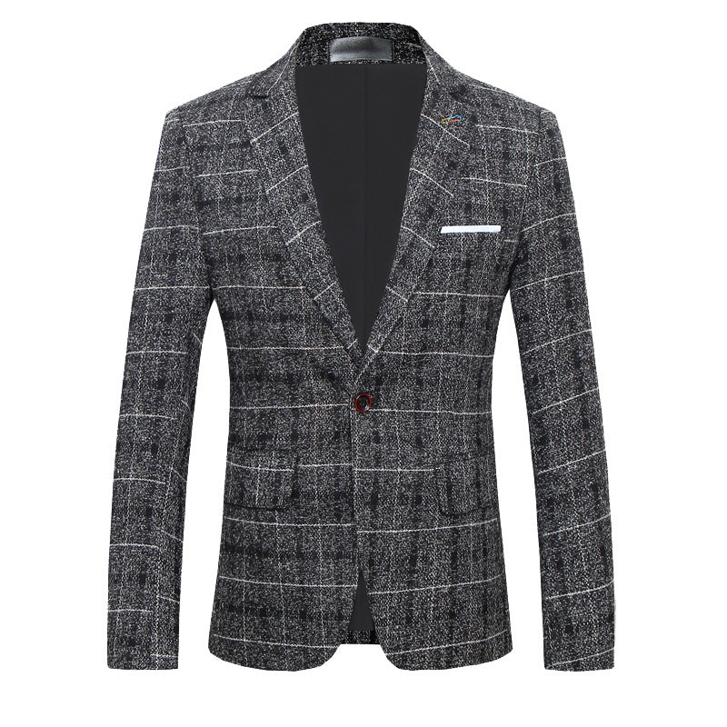 Men's Slim Fit Plaid Wool Suit Jacket S-5XL
