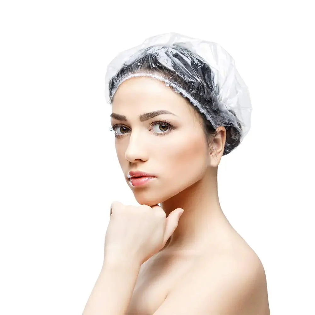 30pcs Disposable Shower Caps - Multi-Purpose Thickening Elastic Bath Cap Plastic Waterproof Clear Shower Cap Bath Shower Caps Women Spa,Men Hair Caps,Home Use,Hotel and Hair Salon, Travel.(Size 52CM) Large 30PCS