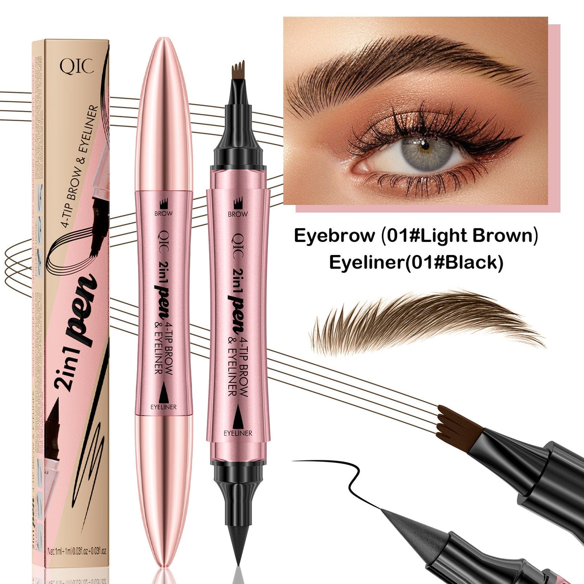 Double-headed 3D Micro-carved Liquid Four-fork Eyebrow Pencil Eyeliner 2-in-one Dual-purpose Eye