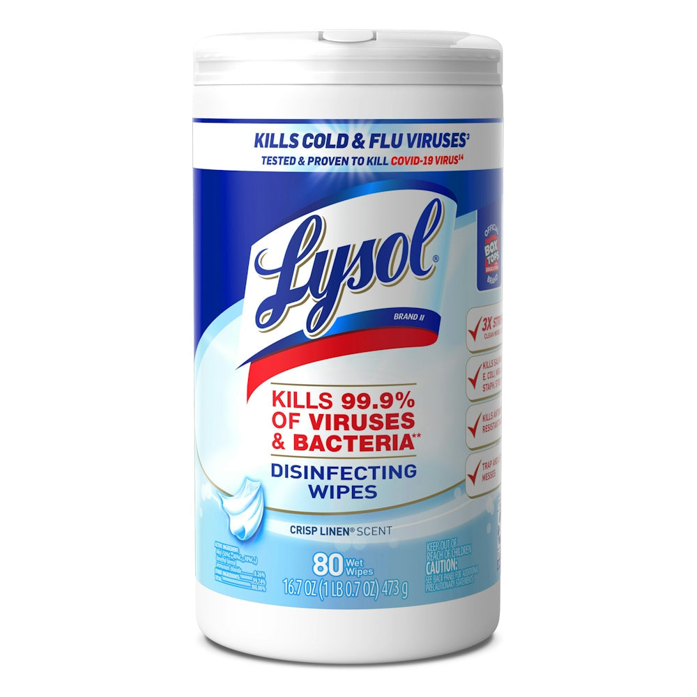 Lysol Disinfecting Wipes, Multi-Surface Antibacterial Wipes, Crisp Linen – 80 Count
