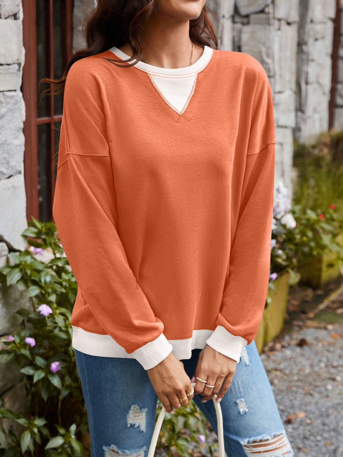 Women's Contrast Long Sleeve Sweatshirt