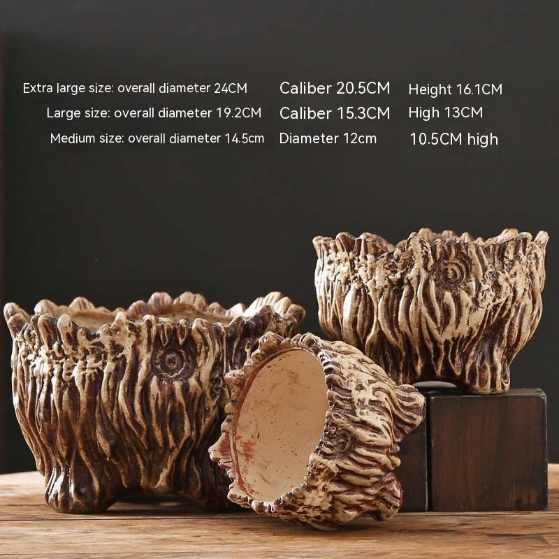 Large Ceramic Flower Pot with Tree Root Design
