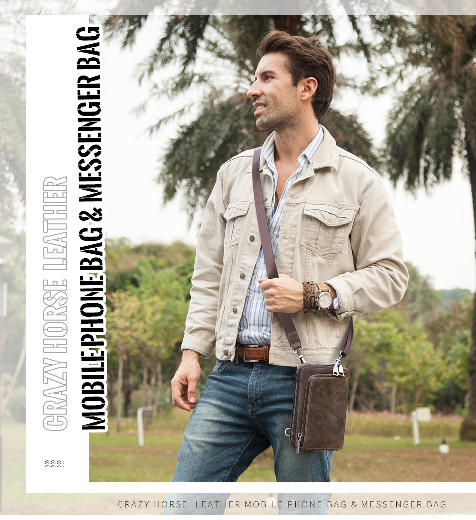 Retro Crazy Horse Men's Crossbody Phone Bag