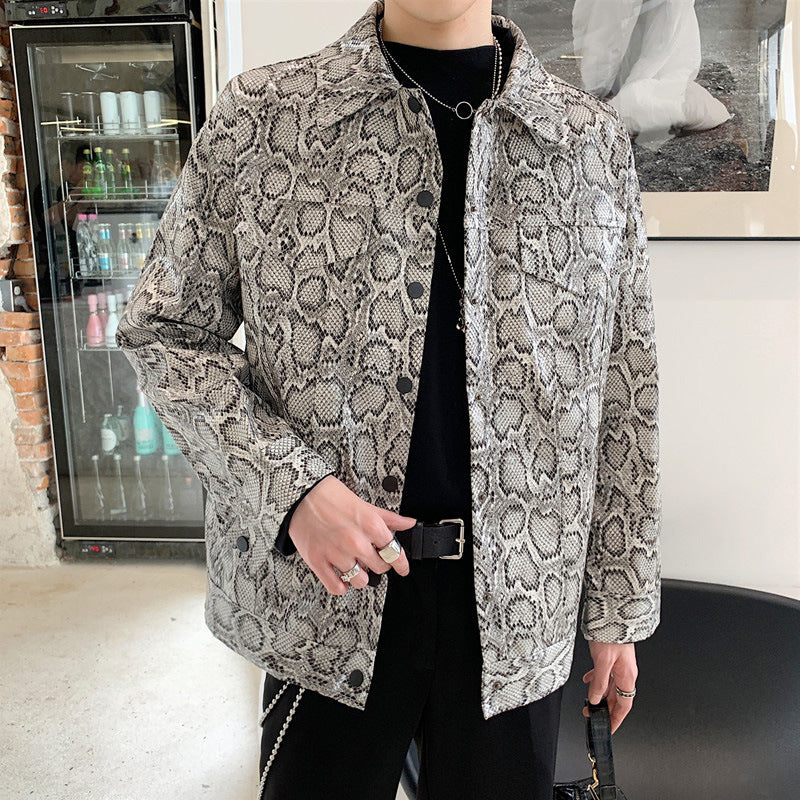 Men's Vintage Snake Print Loose Jacket for Fall Fashion