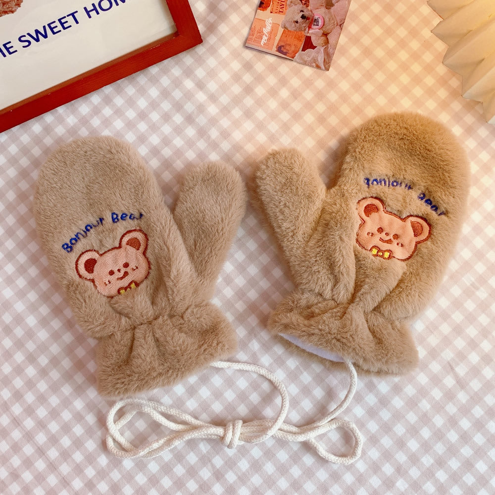 Plush Gloves Fleece-lined Thick Windproof Warm Plush Full Finger Halter