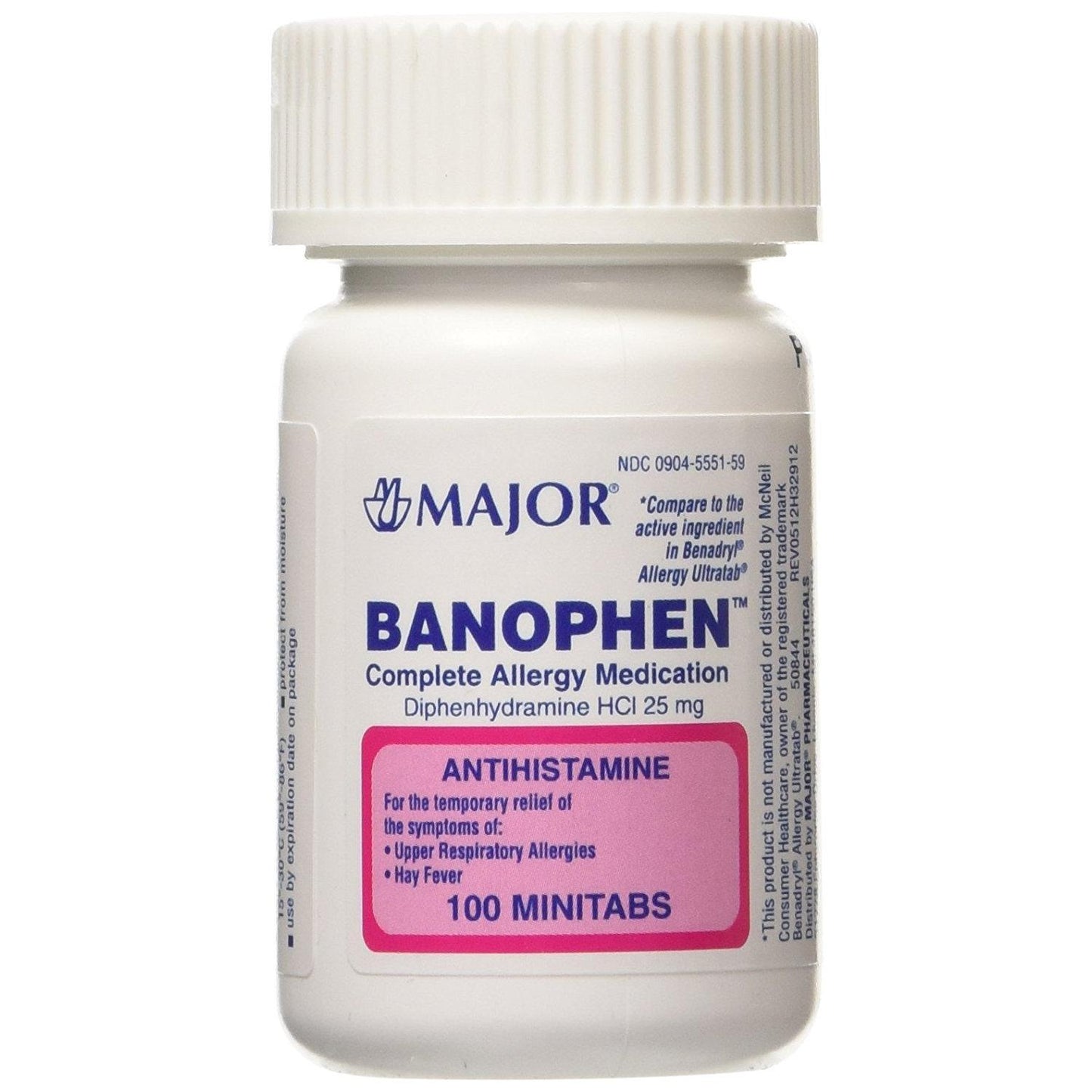 Banophen Diphenhydramine HCl 25mg – Allergy Relief Tablets, 100 ct