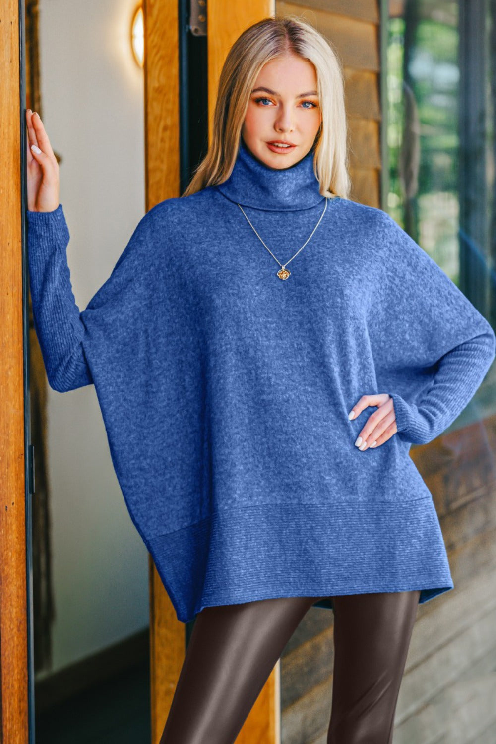 Back To School Sweater - Zenana Full Size Brushed Melange Hacci Turtleneck Sweater