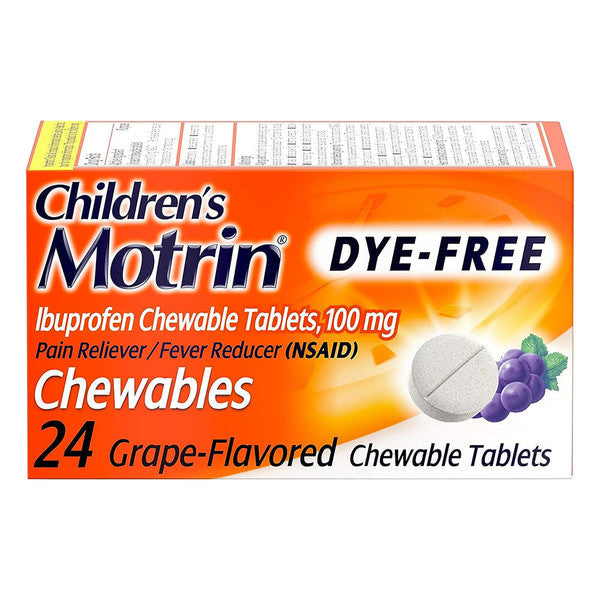 Motrin Children's Dye-Free Ibuprofen Chewable Tablets For Pain & Fever, Grape