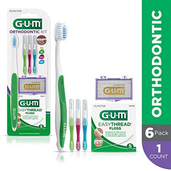 GUM Sunstar 124KK Orthodontic Kit, Easy Thread Floss, 5 Strands