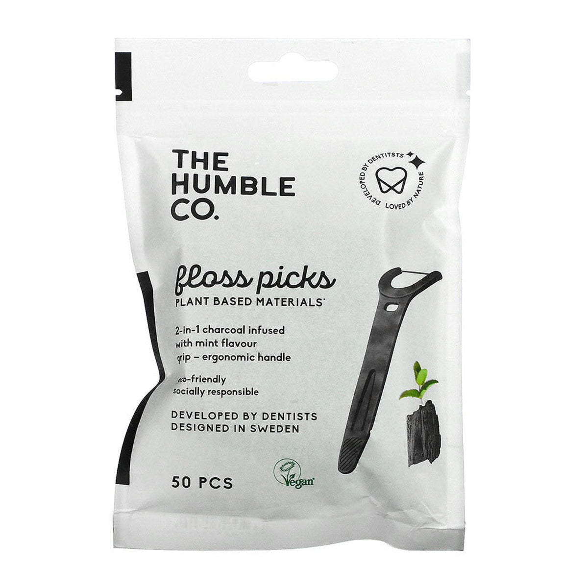The Humble Co Dental Floss Picks W/ Grip Handle Charcoal