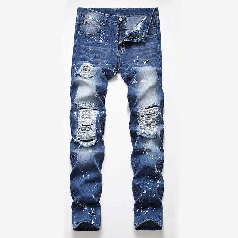 Men's Ripped Denim Jeans - Summer Casual Straight Fit