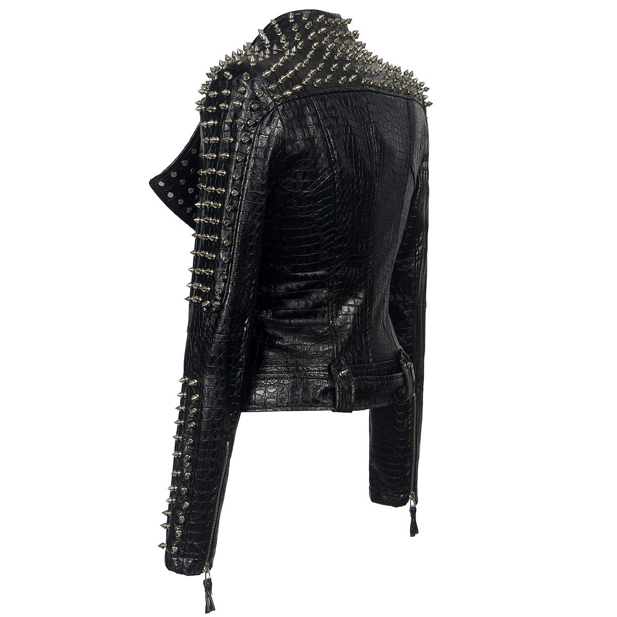 Women's Cropped Rock Punk PU Leather Jacket with Studs