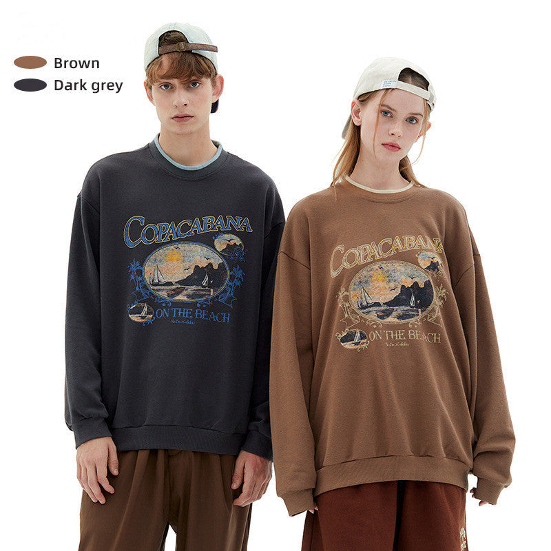 Japanese Retro Niche Design Round Neck Sweater Couple Wear