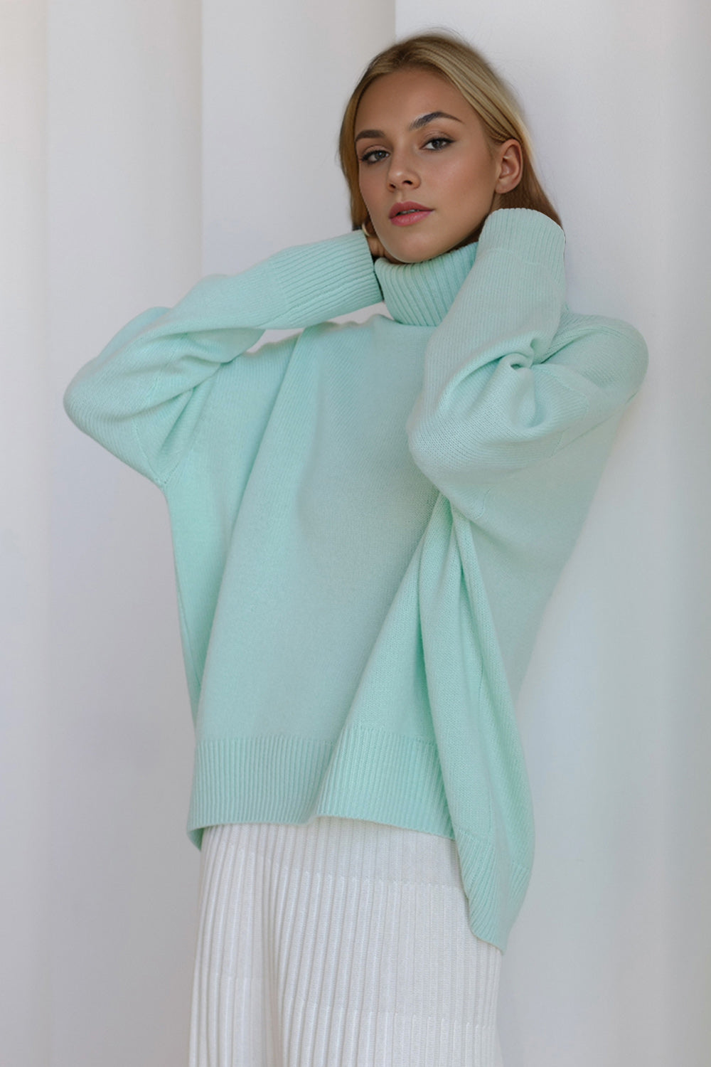Back To School Sweater - Basic Bae Turtleneck Dropped Shoulder Long Sleeve Sweater