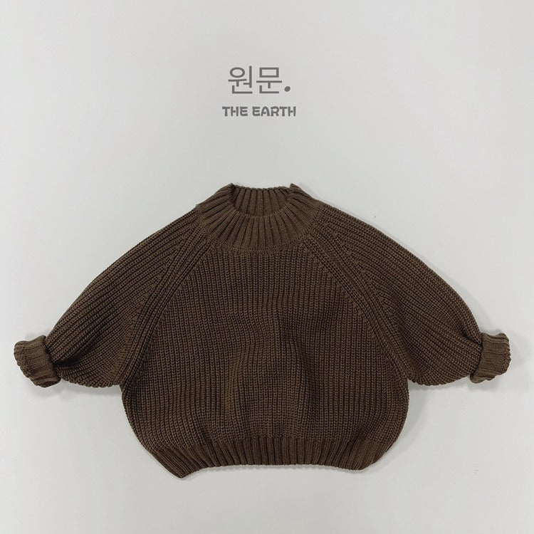 New Children Vintage Knitted Sweater Baby Girl Solid Casual Knitwear Boys Loose Versatile Pullover Kids Thicken Warm Tops