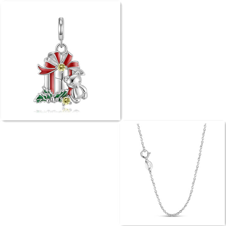 925 Sterling Silver Bear Bell Necklace Fashion Christmas Jewelry