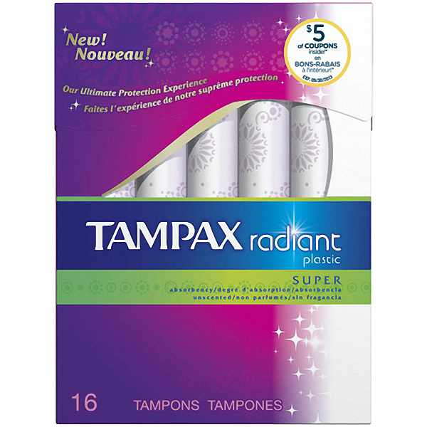 Tampax Radiant Super Unscented Tampons 16 Ct Box