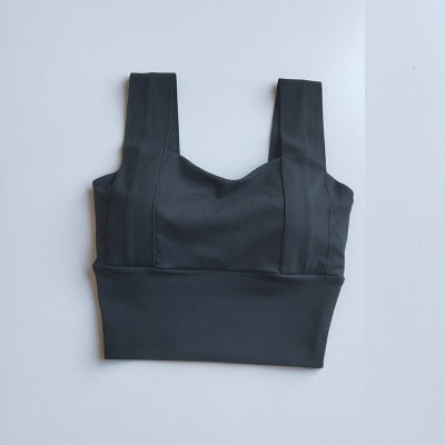 Yoga Bra Women Shockproof Sports Bra  Running Workout Gym Top Gathering Widened Shoulder Belt Bra Short Vest Tops