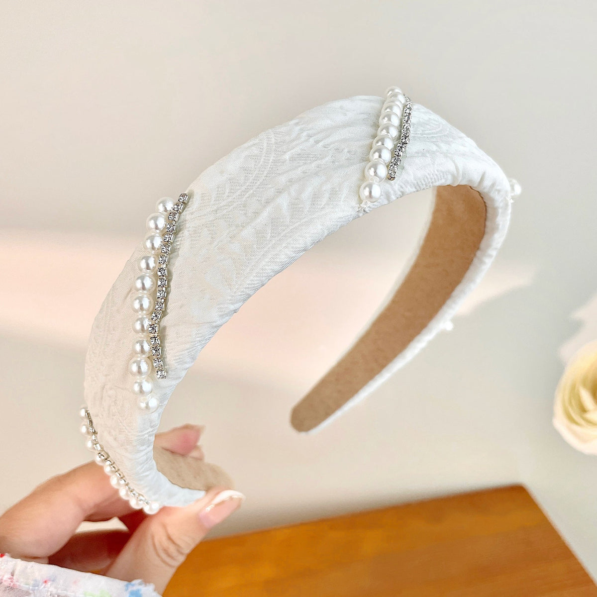 Pearl Mesh Small Flower Hair Band Blue Color