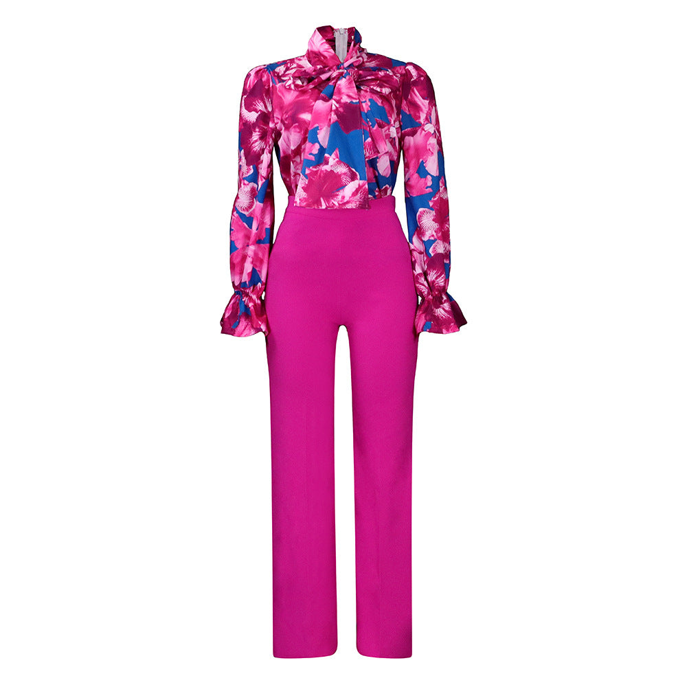 Women's Loose Large Size Casual Printed Long Sleeve Two-piece Suit