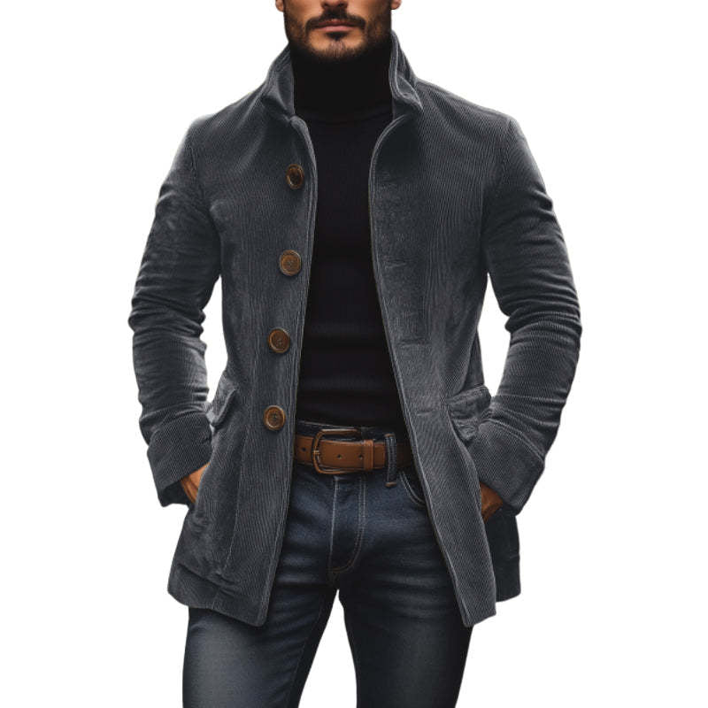 Men's Jacket Winter Stand Collar Button-up Coat Casual Blazer Outerwear Clothing
